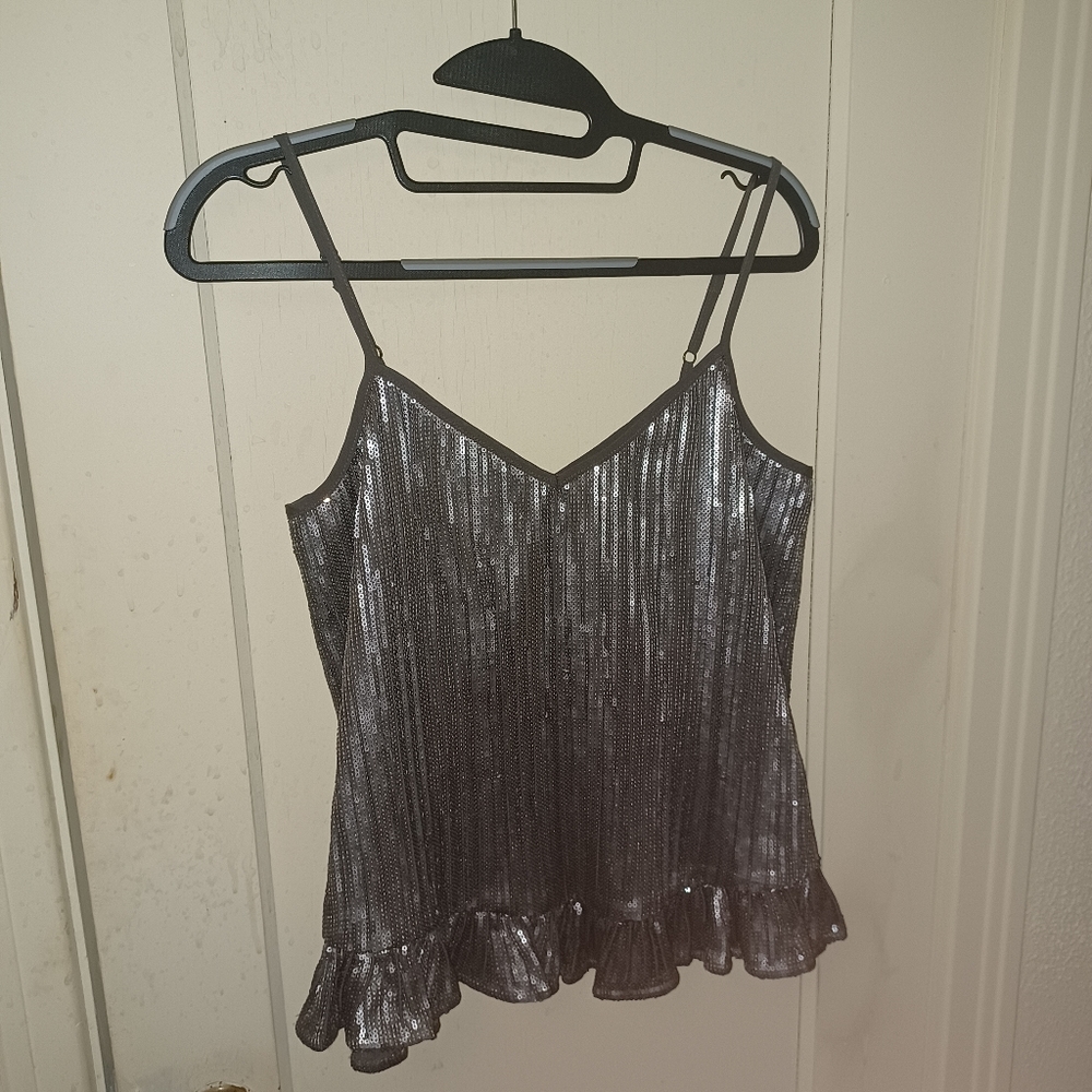 Anthropologie | Amelie Sequin Tank Top Cami Blouse Ruffle size 0 - Picture 2 of 4